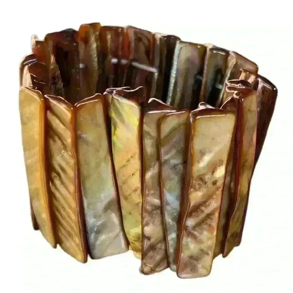 Vintage shell bracelet stretchy cuff boho shiny - Picture 4 of 7